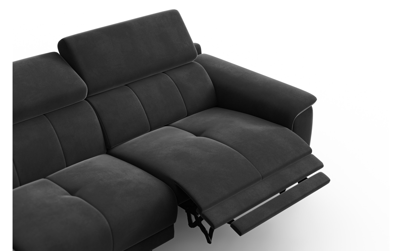 Ecksofa Relax 4-Sitzer links FIERO, Schwarzer Veloursstoff