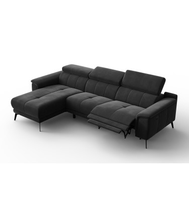 Ecksofa Relax 4-Sitzer links FIERO, Schwarzer Veloursstoff
