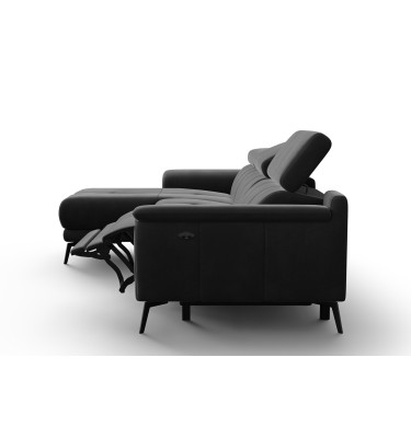 Ecksofa Relax 4-Sitzer links FIERO, Schwarzer Veloursstoff