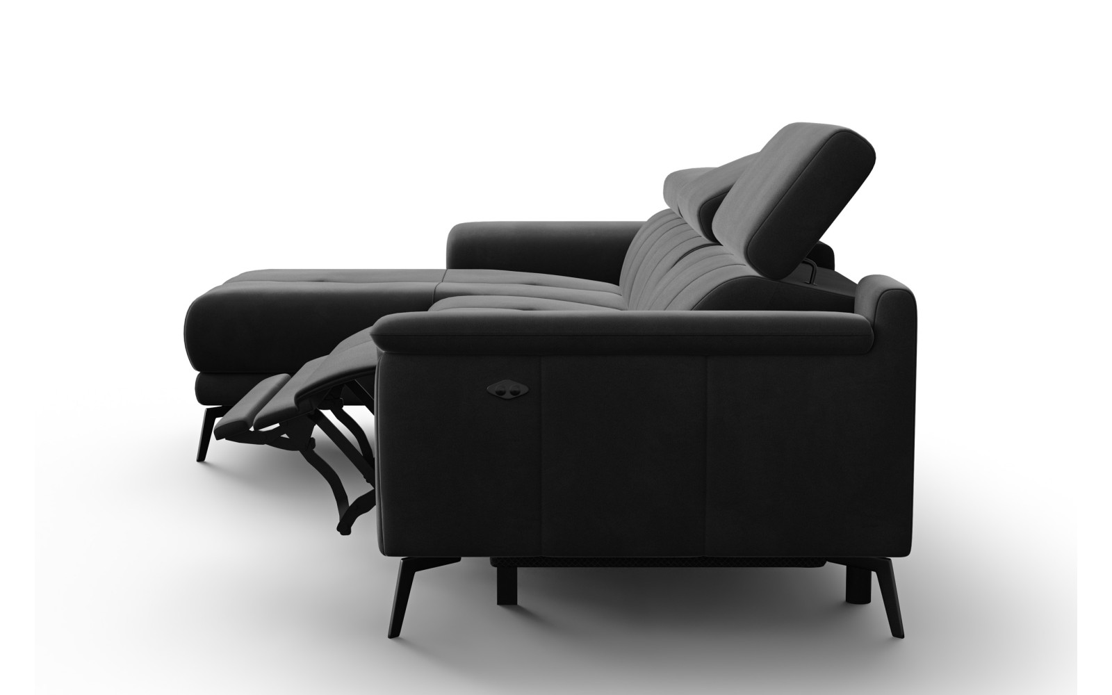 Ecksofa Relax 4-Sitzer links FIERO, Schwarzer Veloursstoff