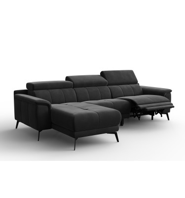 Ecksofa Relax 4-Sitzer links FIERO, Schwarzer Veloursstoff
