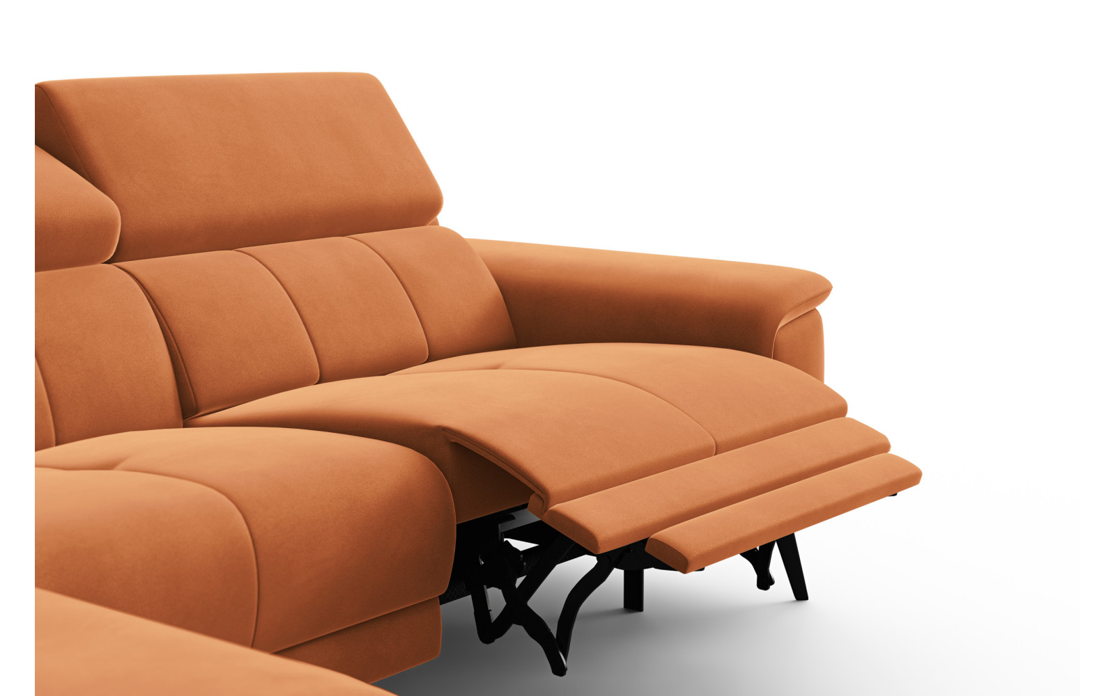 Ecksofa Relax 4-Sitzer links FIERO, Oranger Veloursstoff