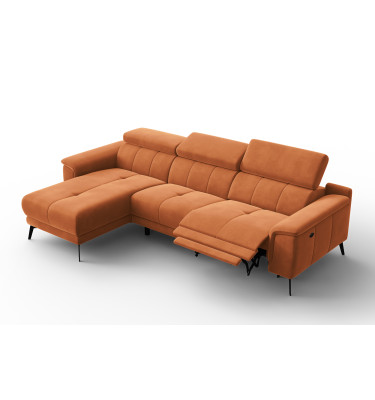 Ecksofa Relax 4-Sitzer links FIERO, Oranger Veloursstoff
