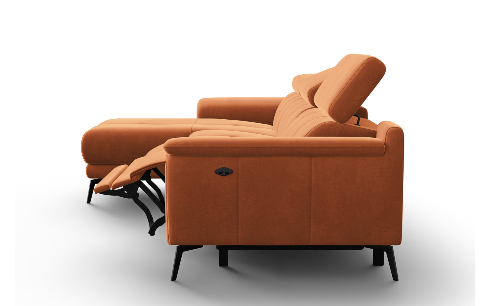 Ecksofa Relax 4-Sitzer links FIERO, Oranger Veloursstoff