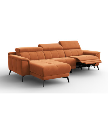Ecksofa Relax 4-Sitzer links FIERO, Oranger Veloursstoff