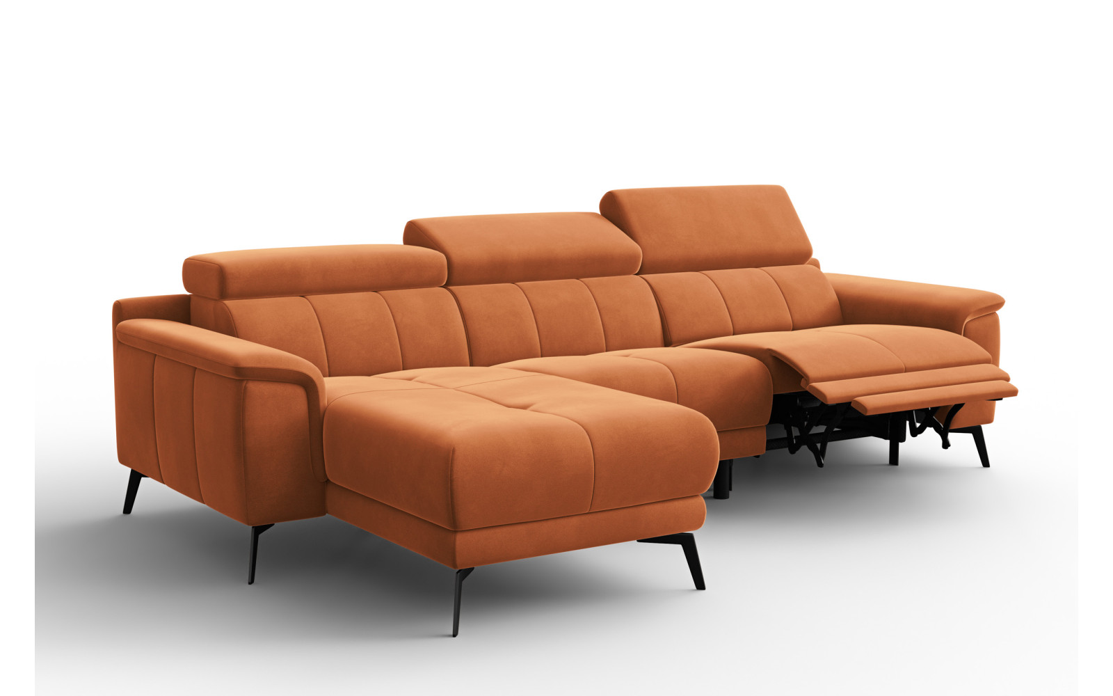 Ecksofa Relax 4-Sitzer links FIERO, Oranger Veloursstoff
