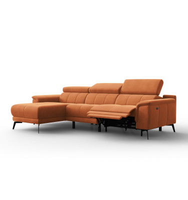 Ecksofa Relax 4-Sitzer links FIERO, Oranger Veloursstoff